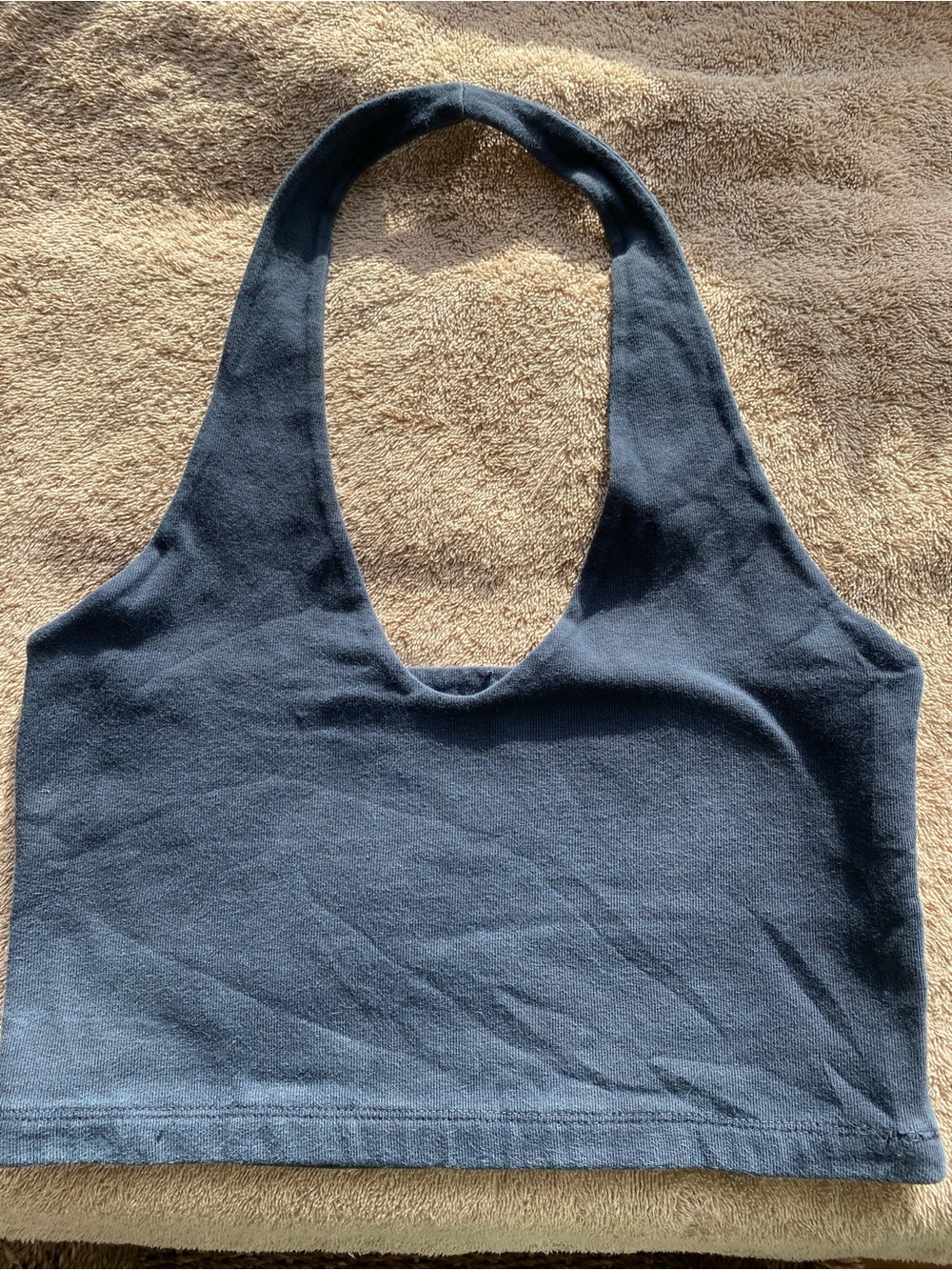 Brandy Melville Navy Ribbed Halter Crop Top - One Size